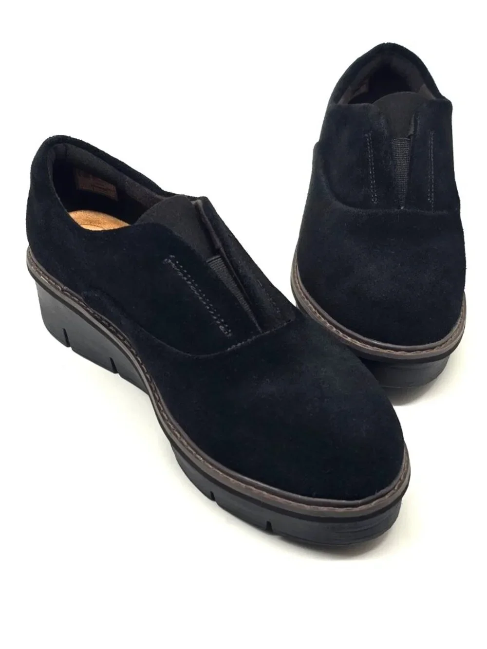 Clarks Airabell Sky Black Suede Slip-on Comfy Platform Wedge Women's Size 8M